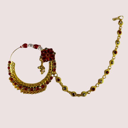 Handmade Brass Alloy Luxurious Bridal Nose Ring with Elegant Pearls